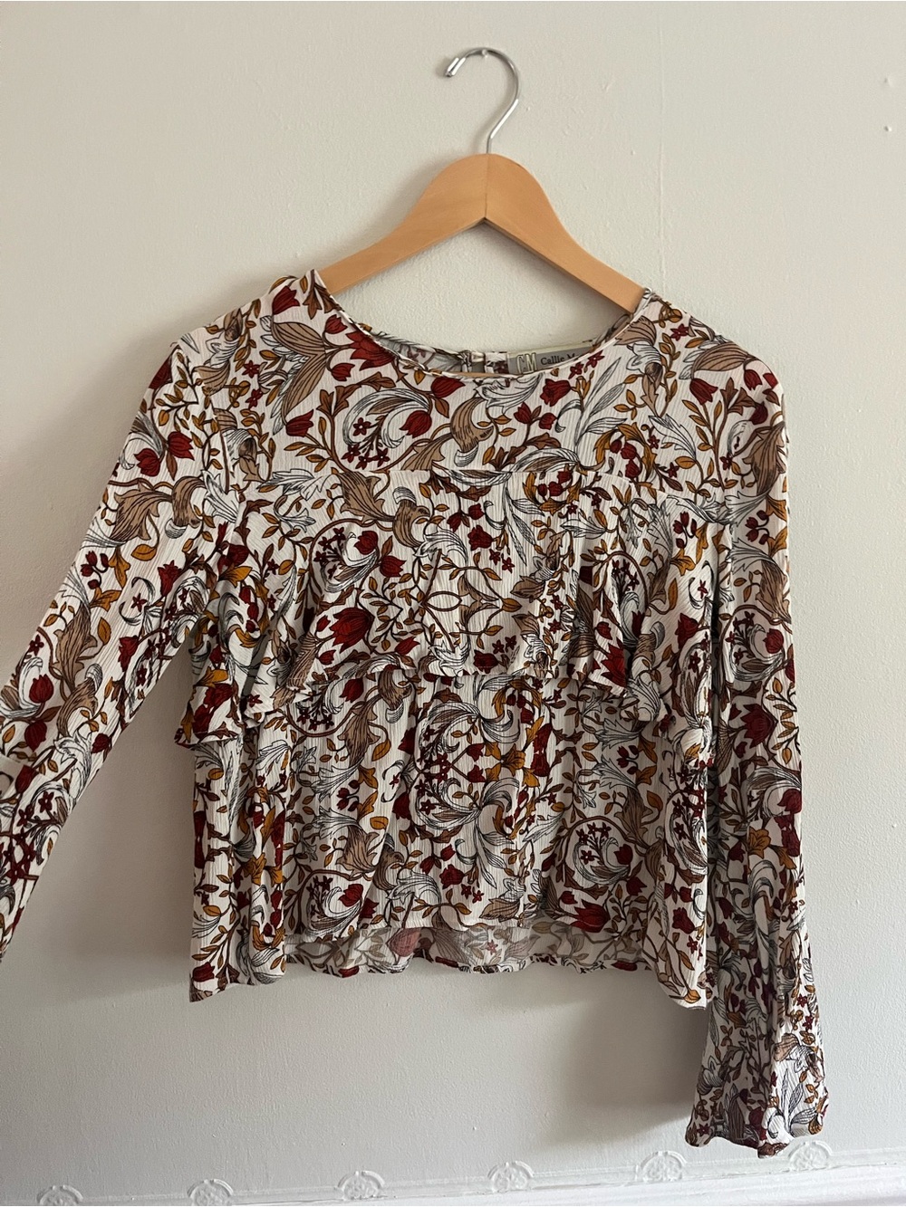 Autumn Floral Ruffle Long-Sleeve Top